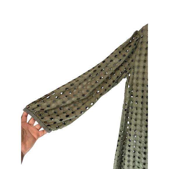 V.DE. Vinster Olive Green Boho Cottage Shiffli Eyelet Midi Dress Size Medium - Picture 5 of 10